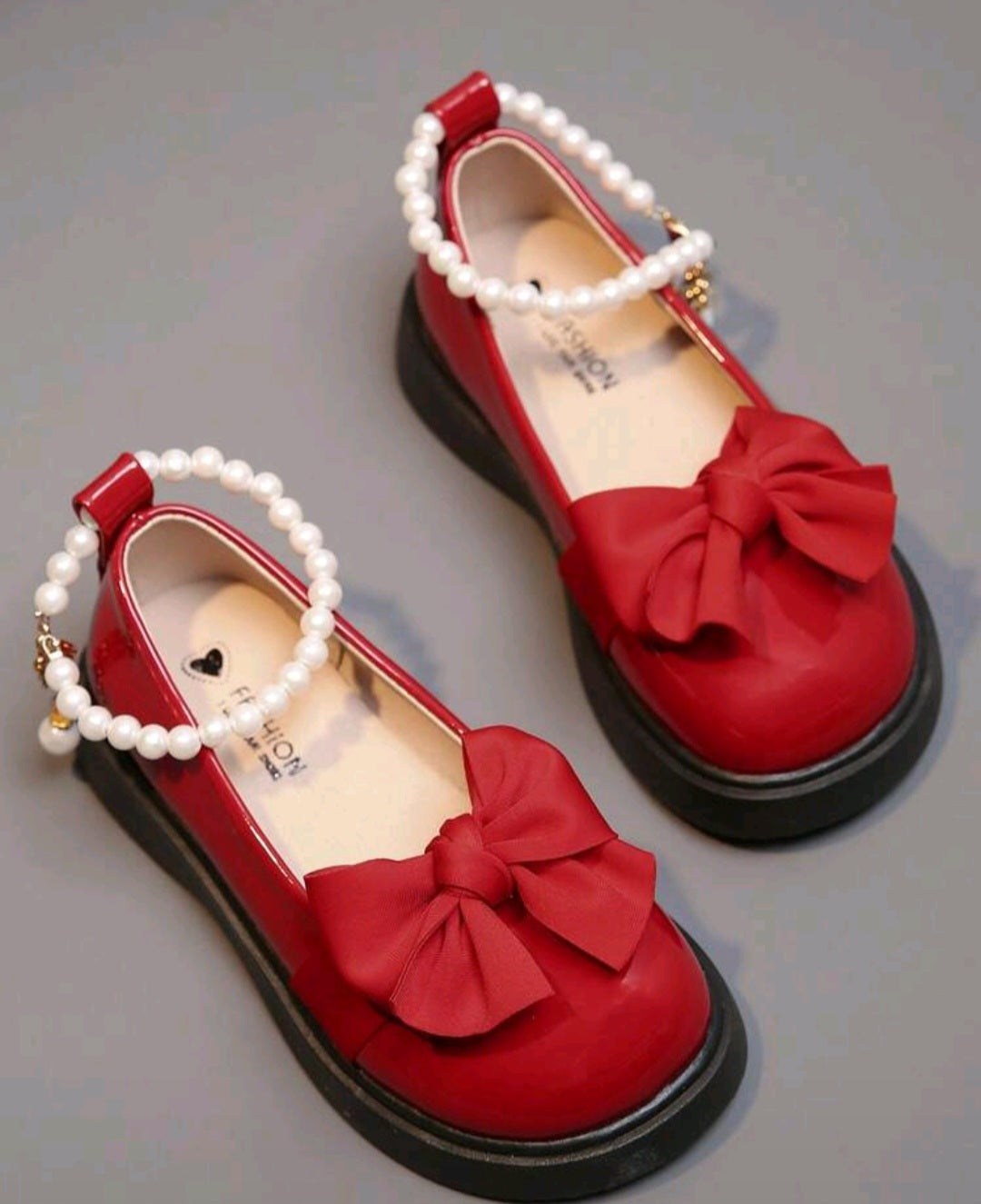 1 paire de chaussures babies style fée en PU rouge avec décoration de perles, semelles antidérapantes et durables, pour les filles