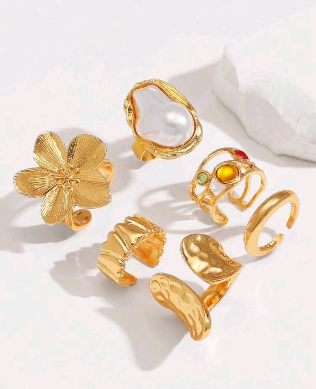 6 pièces/set d'anneaux rétro à design métallique de fleurs et strass