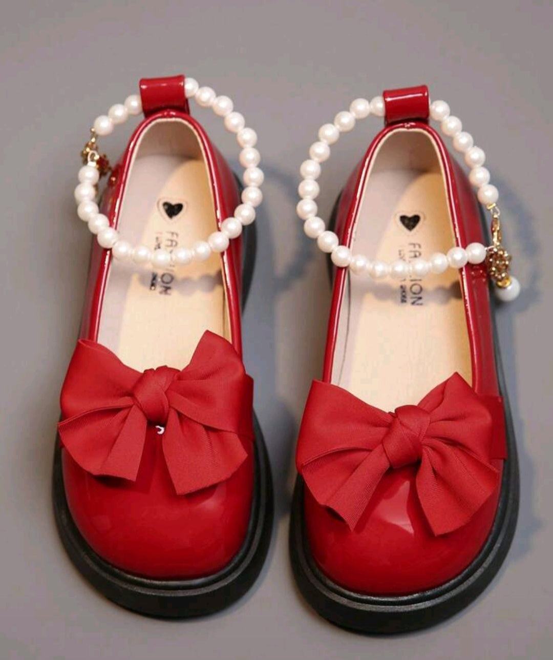 1 paire de chaussures babies style fée en PU rouge avec décoration de perles, semelles antidérapantes et durables, pour les filles