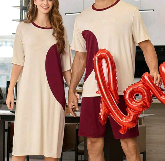 CoupledUp Ensemble pyjama homme short manches courtes imprimé cœur bicolore