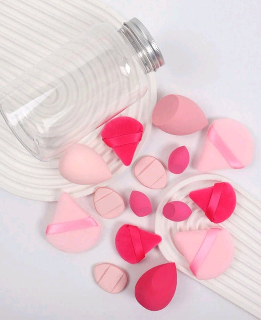 15 pièces Ensemble d'éponges de maquillage avec boîte de rangement