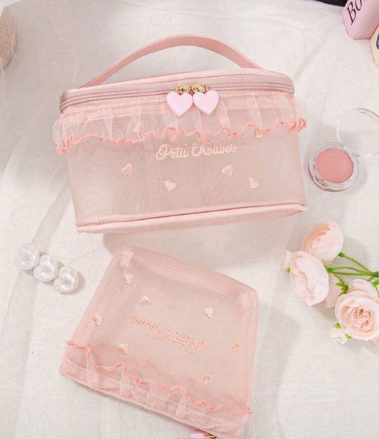sac de maquillage avec motif de cœur (Ensemble deux pièces)